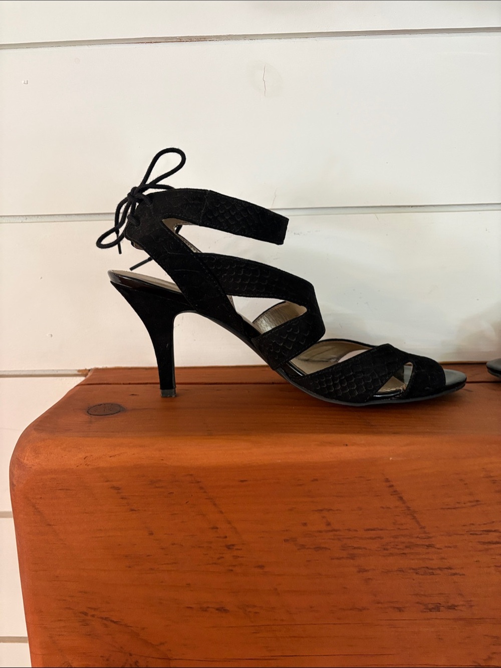Bandolino Black Strappy Lace-Up Heels